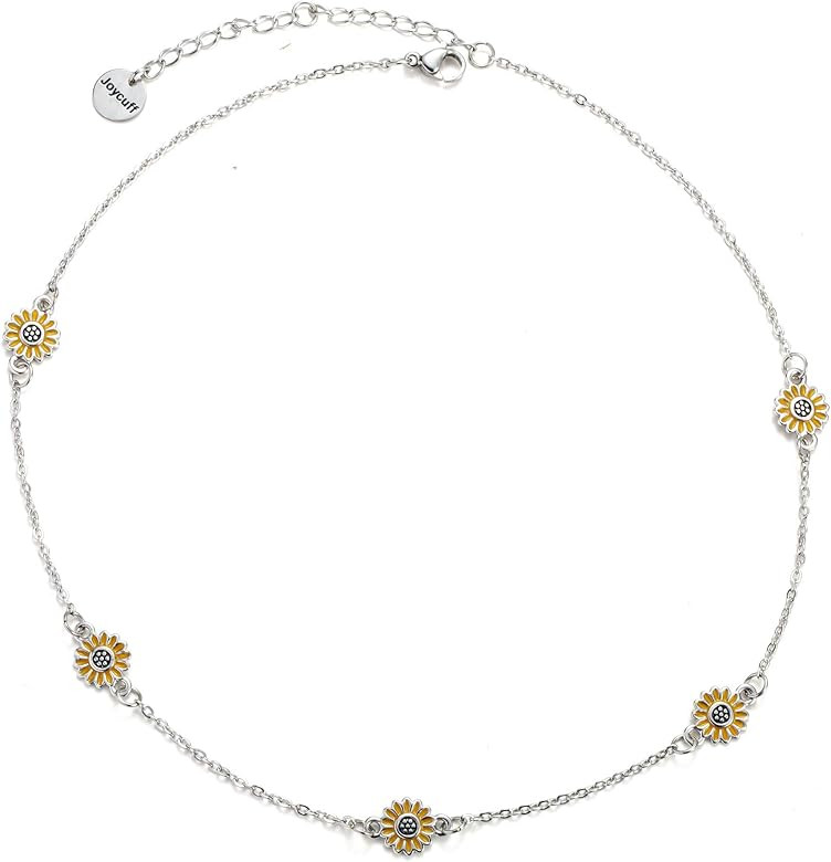 JoycuFF Dainty Sunflower Necklace Cute Silver Choker You are My Sunshine Vintage Pendant Jewelry ... | Amazon (US)