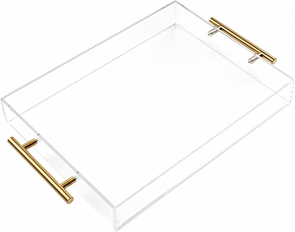 12"x12" Clear Acrylic Serving Tray with Golden Handles, Sturdy Huge Capacity Acrylic Trays for Co... | Amazon (US)
