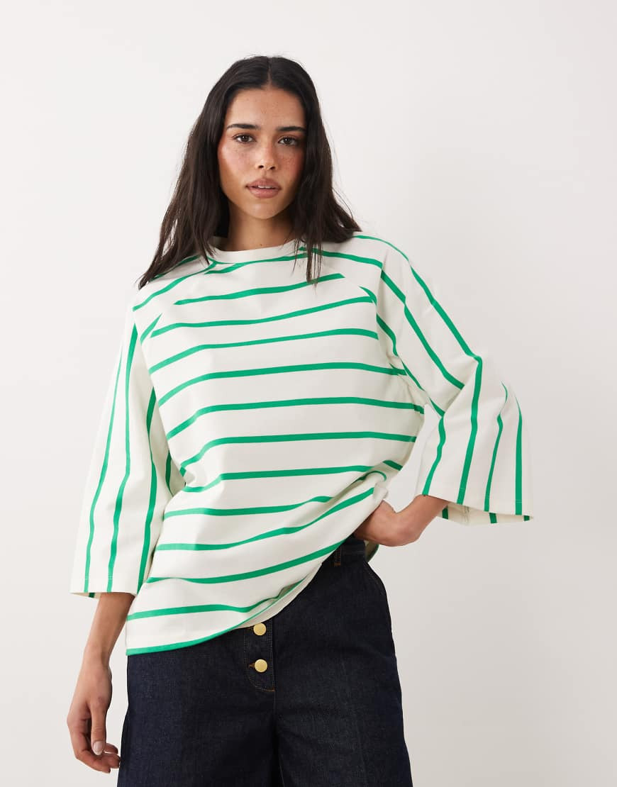 ASOS DESIGN oversized batwing sleeve top in green and white stripe-Multi | ASOS (Global)