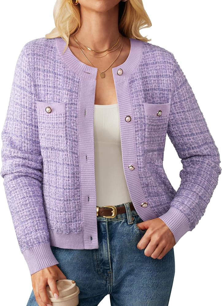 GRACE KARIN Womens Open Front Button Down Long Sleeve Texture Knit Cardigan Sweaters with Pockets | Amazon (US)