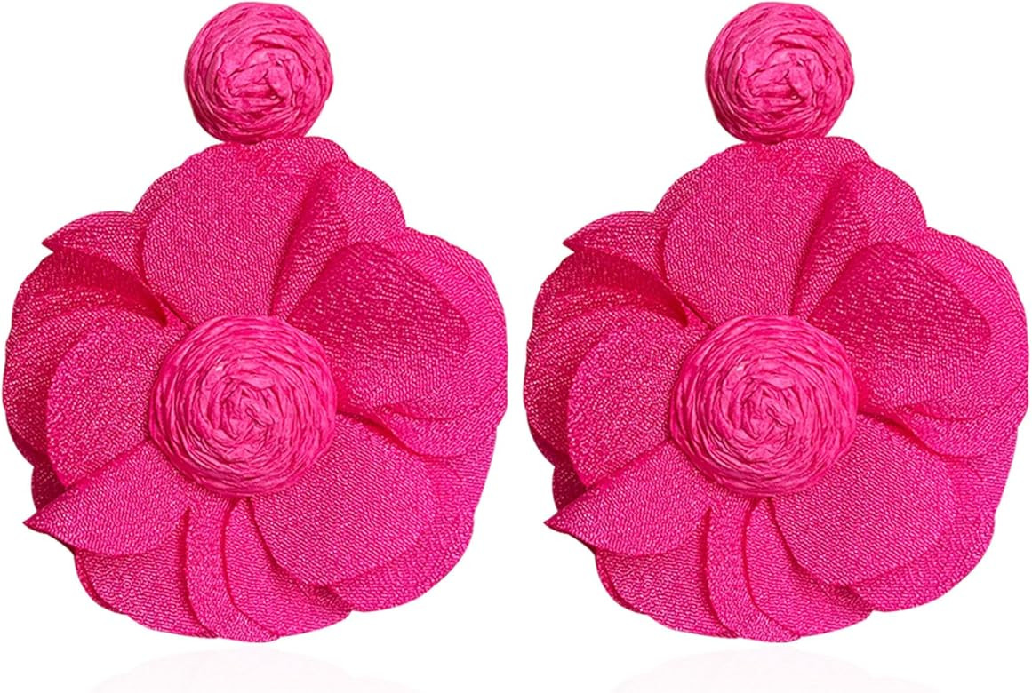 Rattan Flower Drop Earrings Raffia Flower Dangle Boho Flower Statement Earrings for Women | Amazon (US)