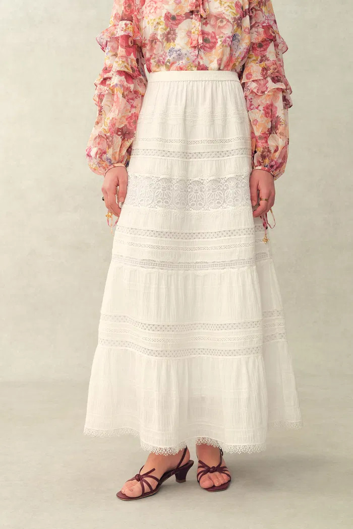 Liora Boho Lace Maxi Skirt in Cotton | Fabrique