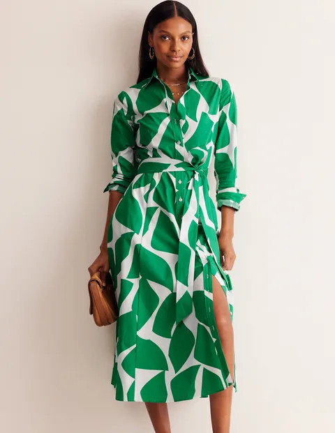 Amy Cotton Midi Shirt Dress - Green Tambourine, Terazzo | Boden US | Boden (US)