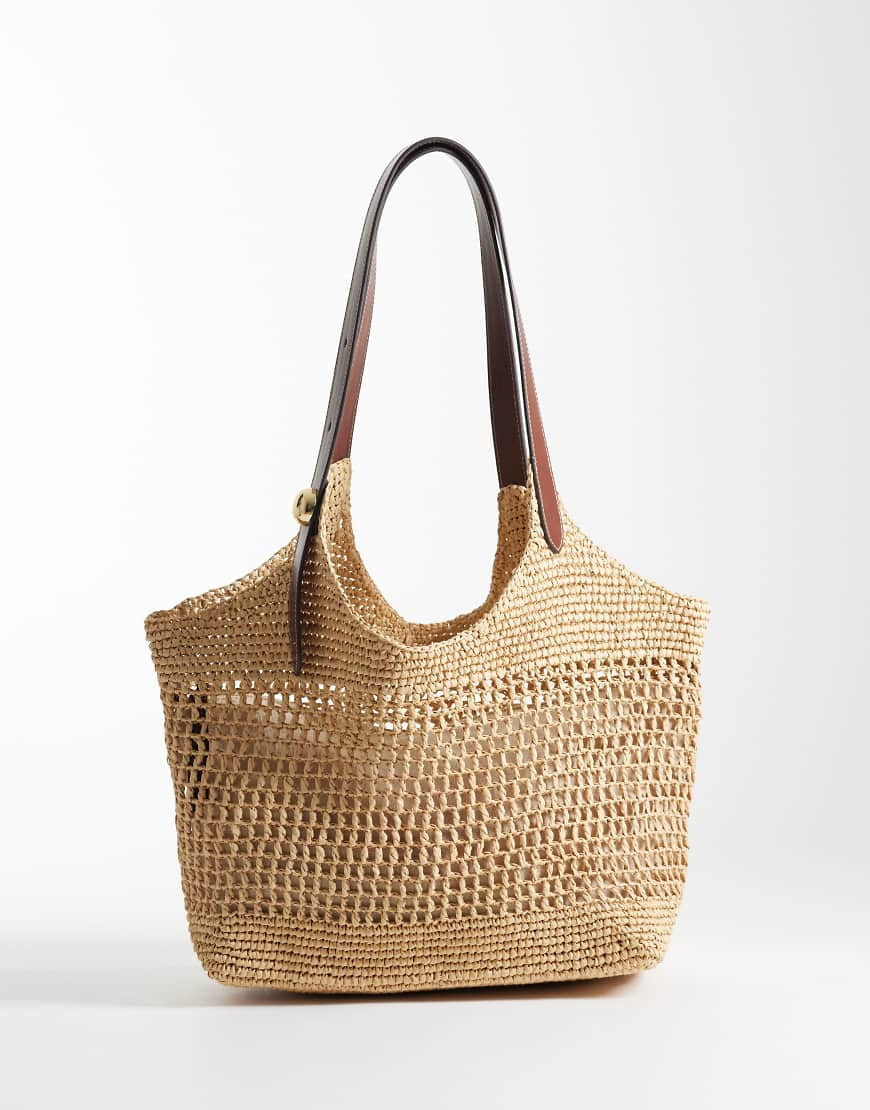 Mango raffia hand bag with inner lining in beige-Neutral | ASOS (Global)