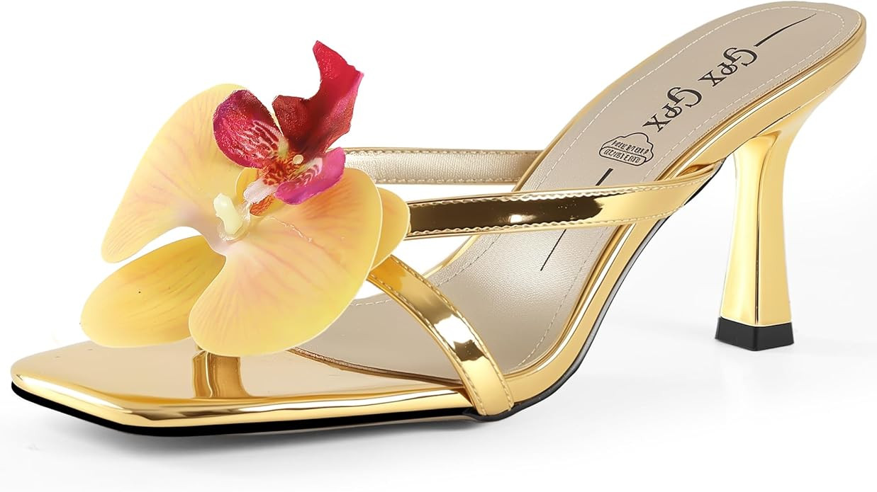 Women's Flower Kitten Heels Slide Sandals Comfortable Slip On Open Toe Summer Weddings Parties Be... | Amazon (US)