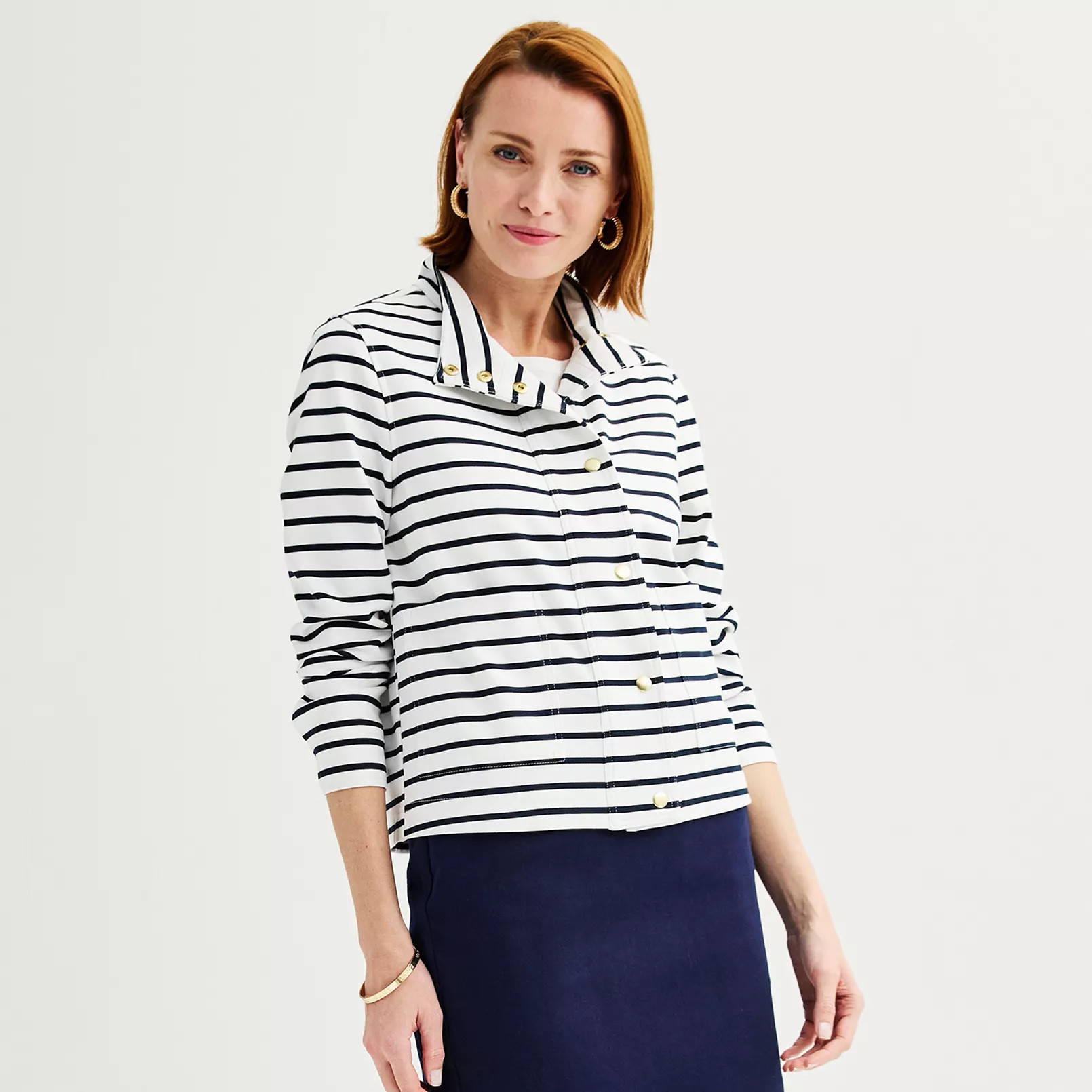 Women's Croft & Barrow® Button Snap Long Sleeve Ponte Jacket | Kohl's