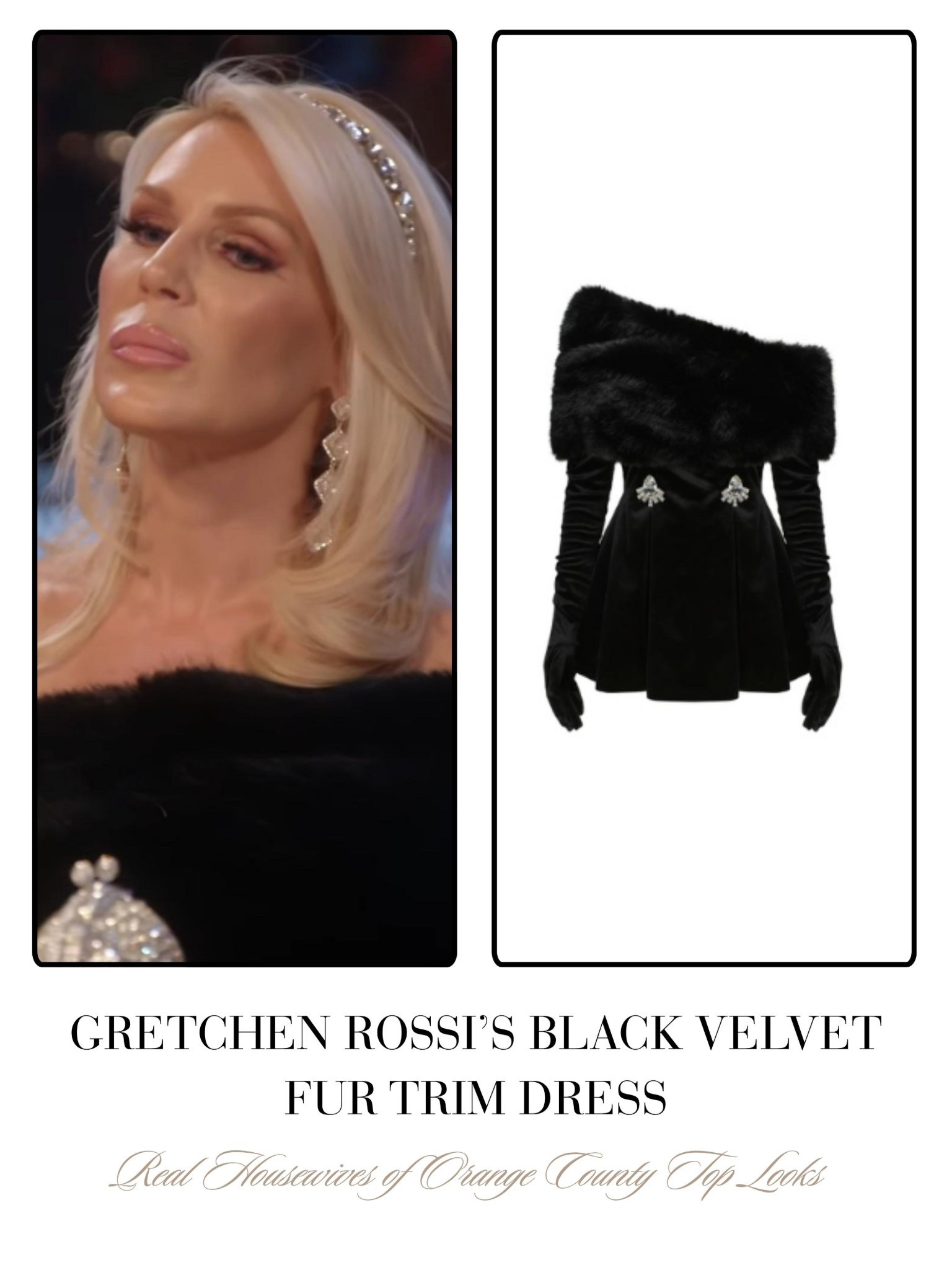Gretchen Rossi’s Black Velvet Fur Trim Dress 