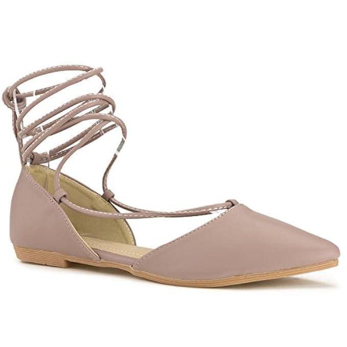 RF ROOM OF FASHION Vegan Pointed Toe D'Orsay Ballet Flats - Ankle Strap Wrap Around Closed Toe Flat  | Amazon (US)