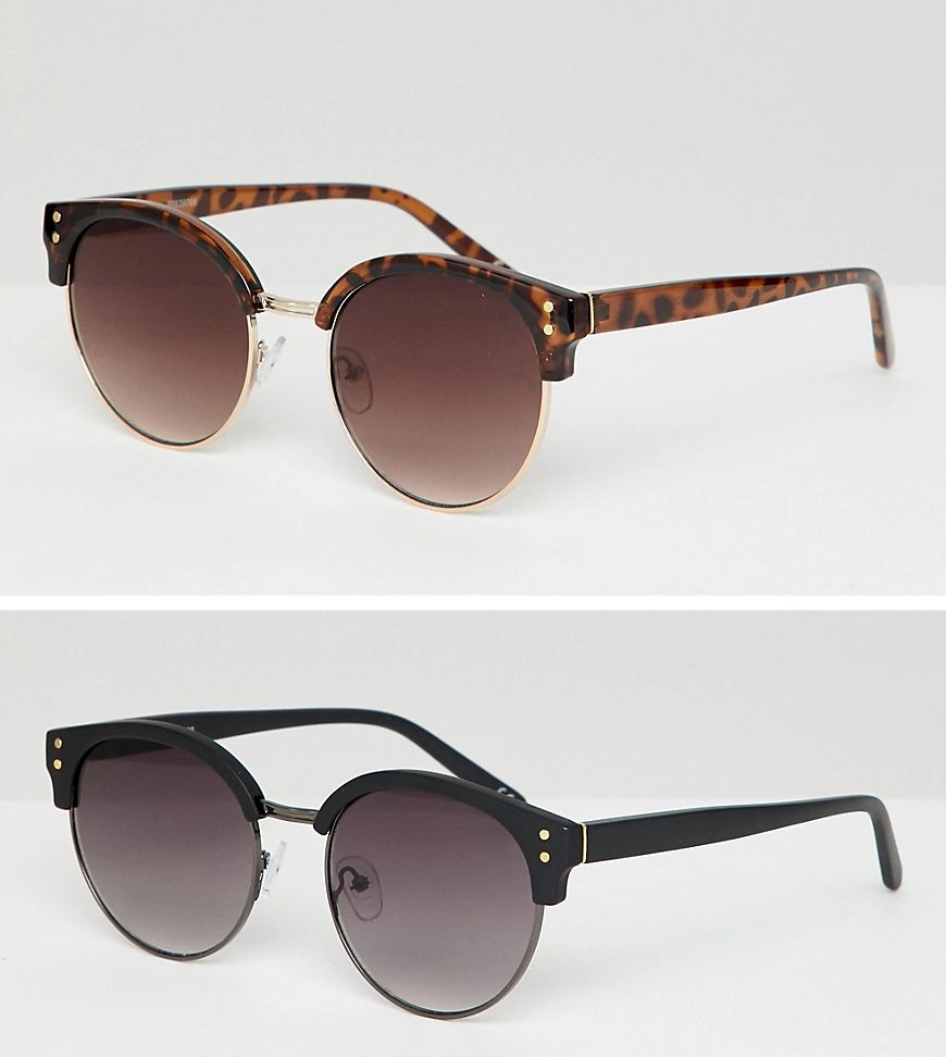 ASOS DESIGN 2 pack retro sunglasses in tort & gunmetal-Brown | ASOS (Global)