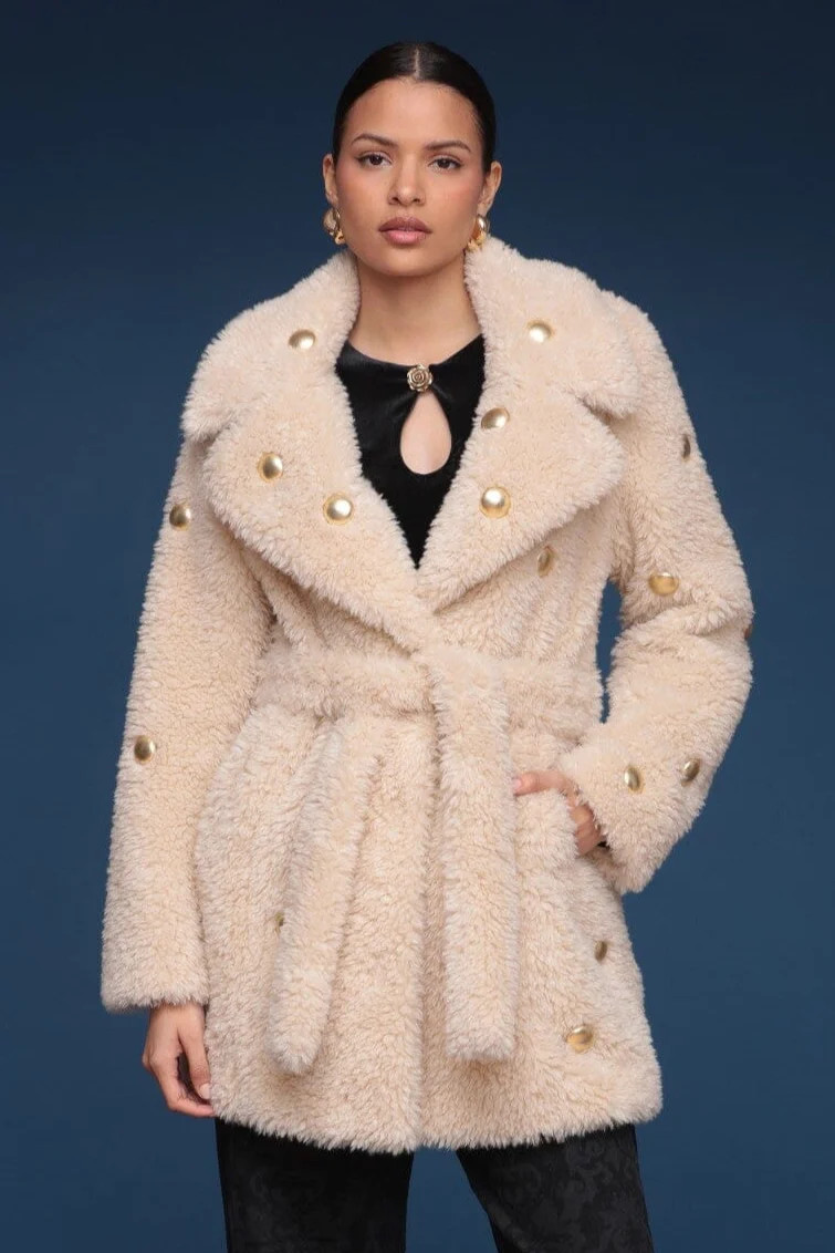 Studded Faux Fur Wrap Coat | Avec Les Filles