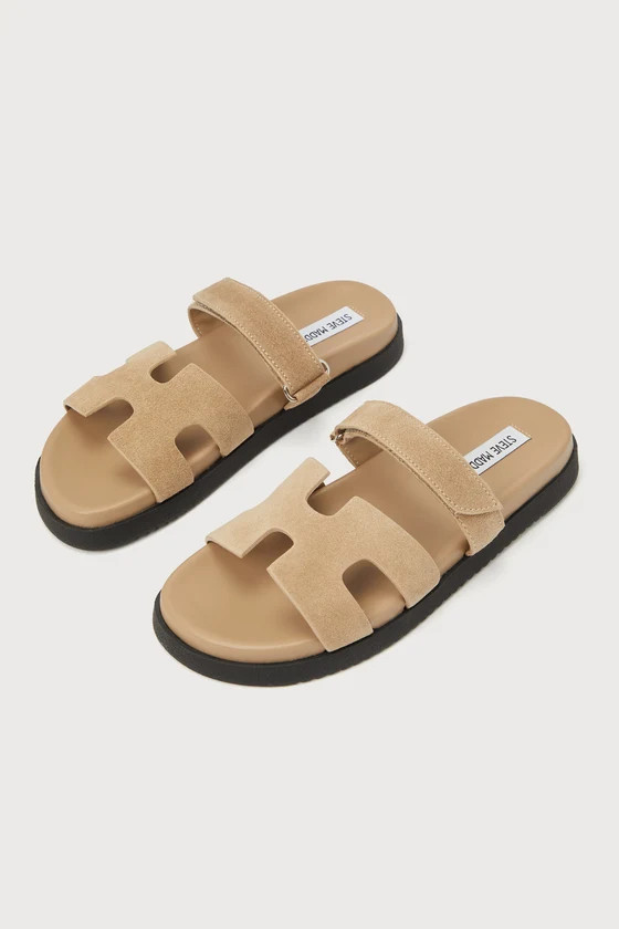 Mayven Taupe Suede Leather Flatform Slide Sandals | Lulus (US)