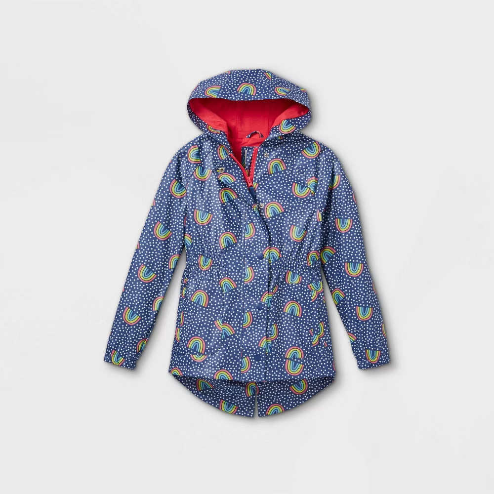 Girls' Rainbow Print Rain Jacket - Cat & Jack Navy L, Blue | Target