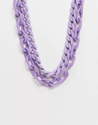 ASOS DESIGN multirow necklace in curb and open link chain in lilac purple | ASOS (Global)