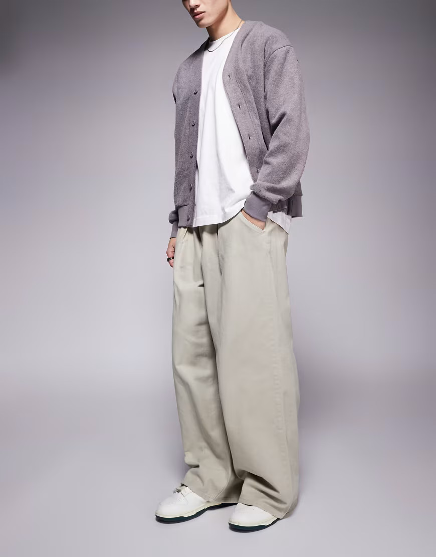 ASOS DESIGN super baggy pull on trouser with pleats in stone-Neutral | ASOS (Global)