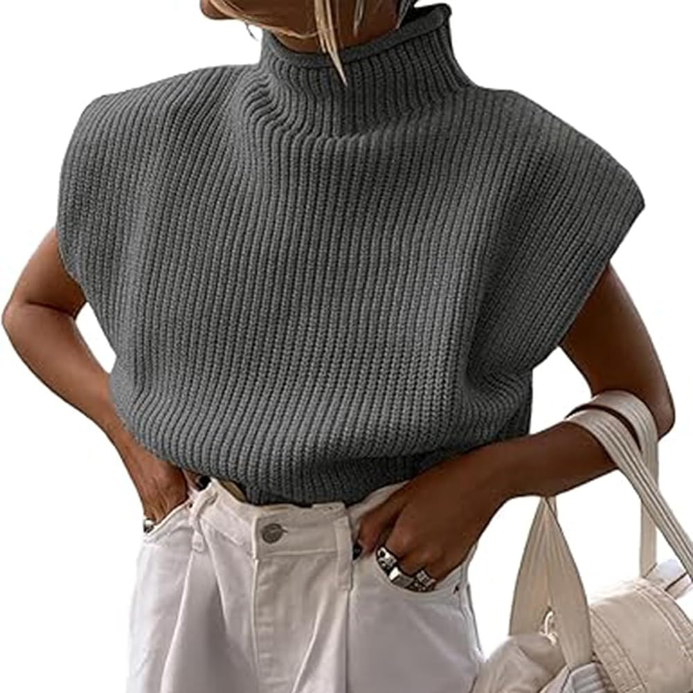 Womens Sweater Vest 2024 Mock Neck Cap Sleeve Casual Knit Pullover Tank Tops Sleeveless Fall Clot... | Amazon (US)