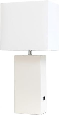 Elegant Designs LT1053-WHT Modern Leather USB and White Fabric Shade Table Lamp | Amazon (US)