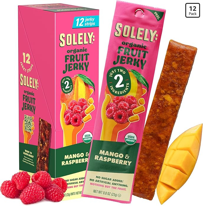 SOLELY - Organic Mango Raspberry Fruit Jerky - 12 Individually Wrapped Fruit Strips - Fruit Leath... | Amazon (US)