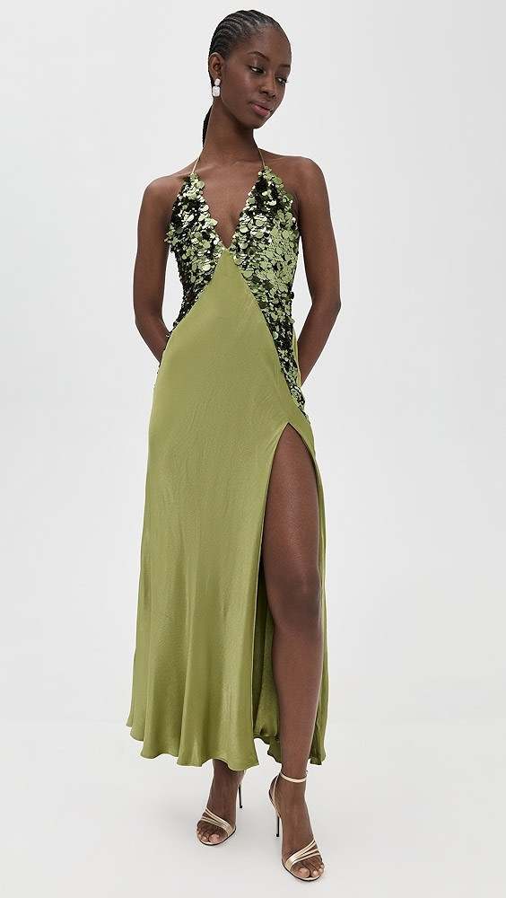 Yve Sequin Satin Halter Dress | Shopbop