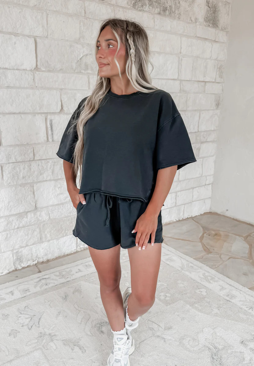 Fun Friday Crew Neck & Short Set - Black | CK Squared Boutique