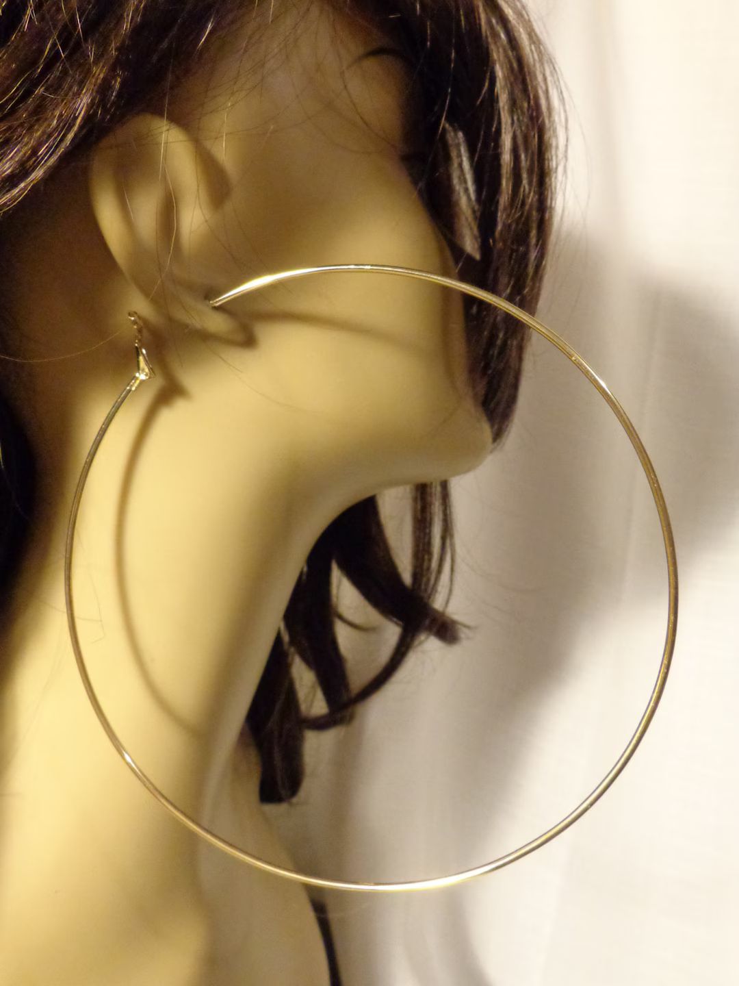 LARGE 6 Inch Hoop Earrings GOLD Tone Brass Hoop Earrings - Etsy | Etsy (US)