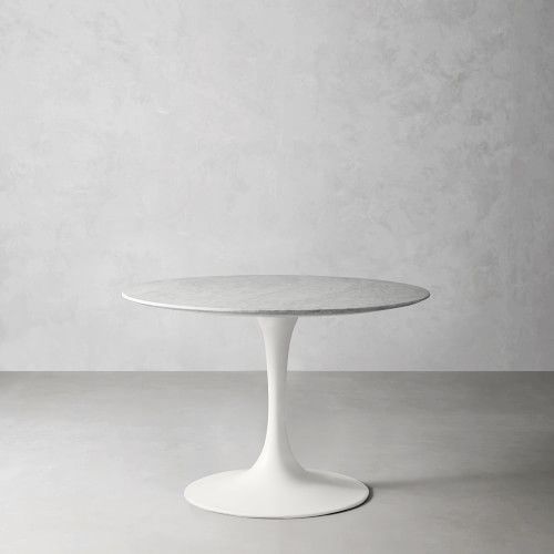 Tulip Pedestal Dining Table, 42 Round, White Base, Carrara Marble Top | Williams-Sonoma