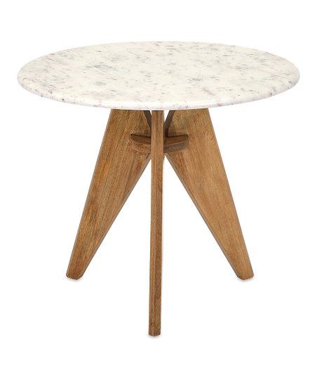 White & Chestnut Febe Tall Marble & Wood Side Table | Zulily