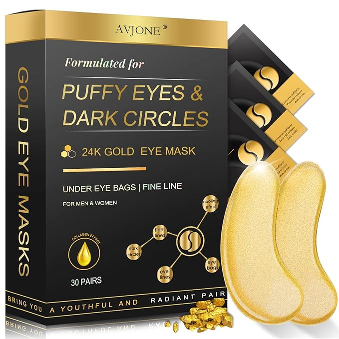 AVJONE 24K Gold Under Eye Patches (30 Pairs), Collagen eye masks for dark circles and puffiness, ... | Amazon (US)