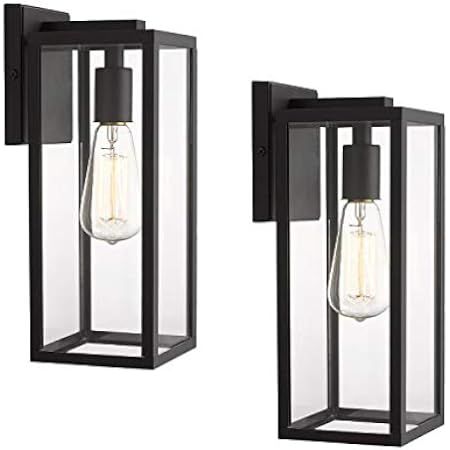 Tipace Outdoor Wall Lantern 2 Pack Black Exterior Wall Sconce with Clear Glass Shade Wall Mount Ligh | Amazon (US)
