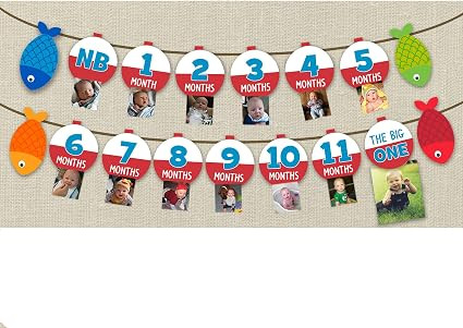 Fishing Milestone Banner Children From Birth to One Year Old Record Photo Banner Set of 1 | Amazon (US)