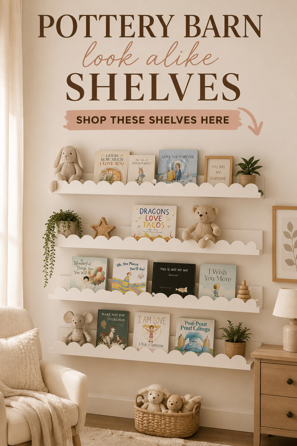 These Shario Nursery Book Shelves are one of my favorite nursery finds for creating the cozy Pottery Barn look without t