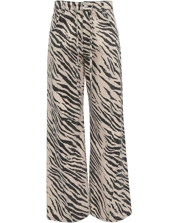 Unisex Y2K Fashion Striped Zebra Print Jeans High Waist Loose Fit Baggy Pants with Drawstring Ret... | Amazon (US)
