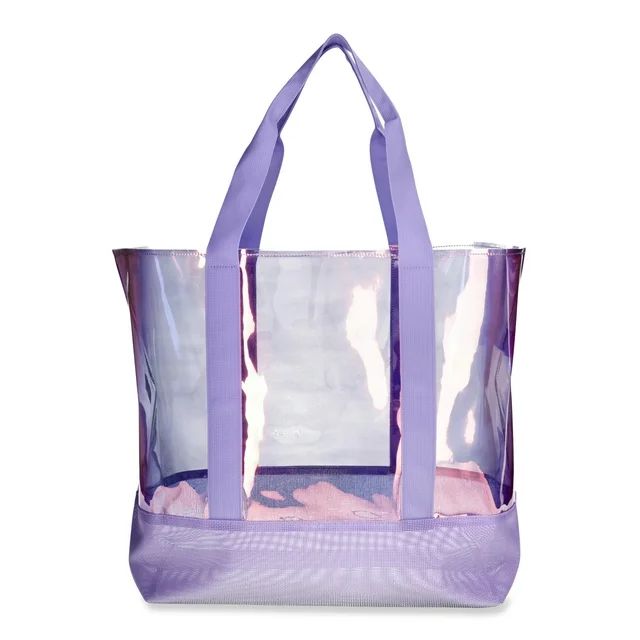 No Boundaries Women's Vinyl Beach Tote Bag with Mesh Bottom, Purple Fusion | Walmart (US)