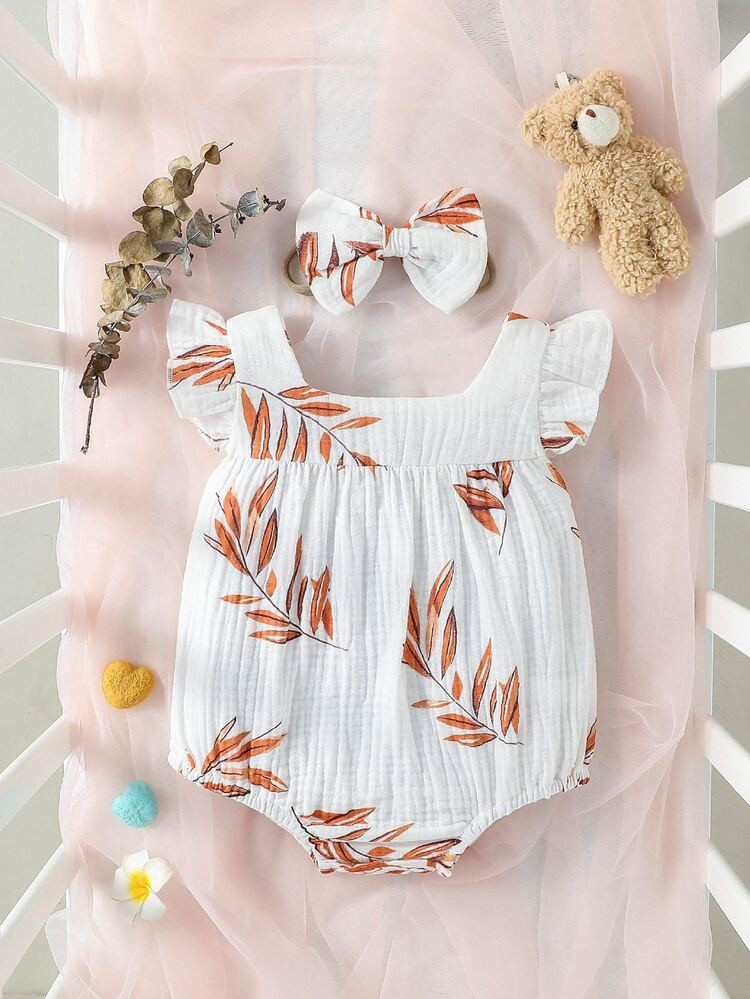 Baby Leaf Print Ruffle Trim Bodysuit
       
              
              $7.50  
        $8.30
 ... | SHEIN