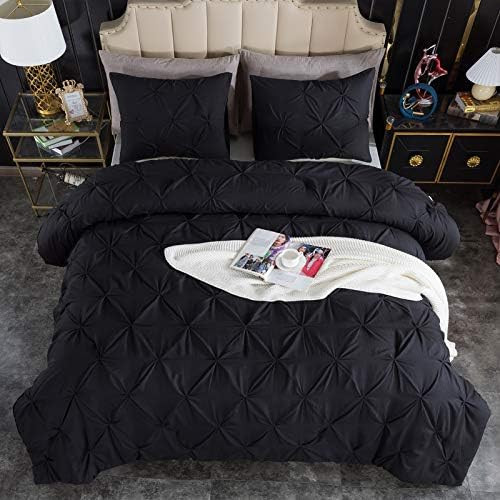 Andency Black Pinch Pleated Comforter King(104x90Inch), 3 Pieces (1 Pintuck Comforter, 2 Pillowca... | Amazon (US)