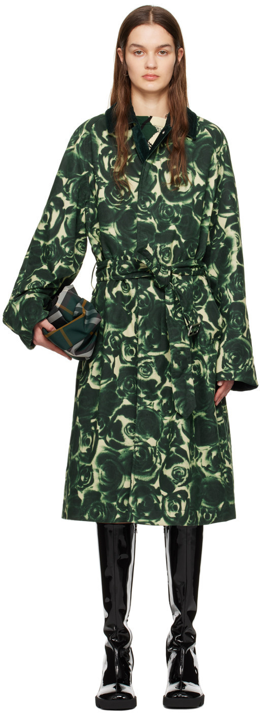 Burberry Green Rose Coat | SSENSE