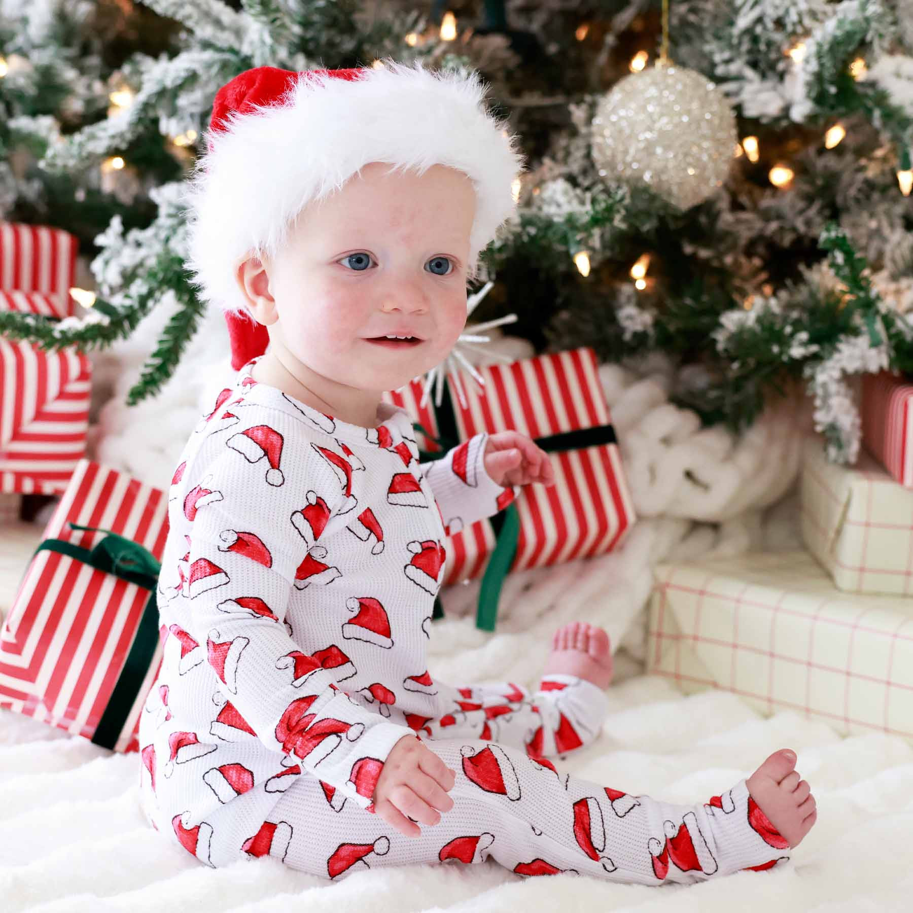 Santa Baby Bamboo Waffle Convertible Zip Romper | Caden Lane