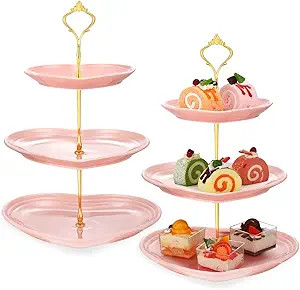 Thyle 2 Pcs 3 Tier Cupcake Stand Ceramic 3 Tiered Serving Tray Platter Heart Shaped Tiered Desser... | Amazon (US)