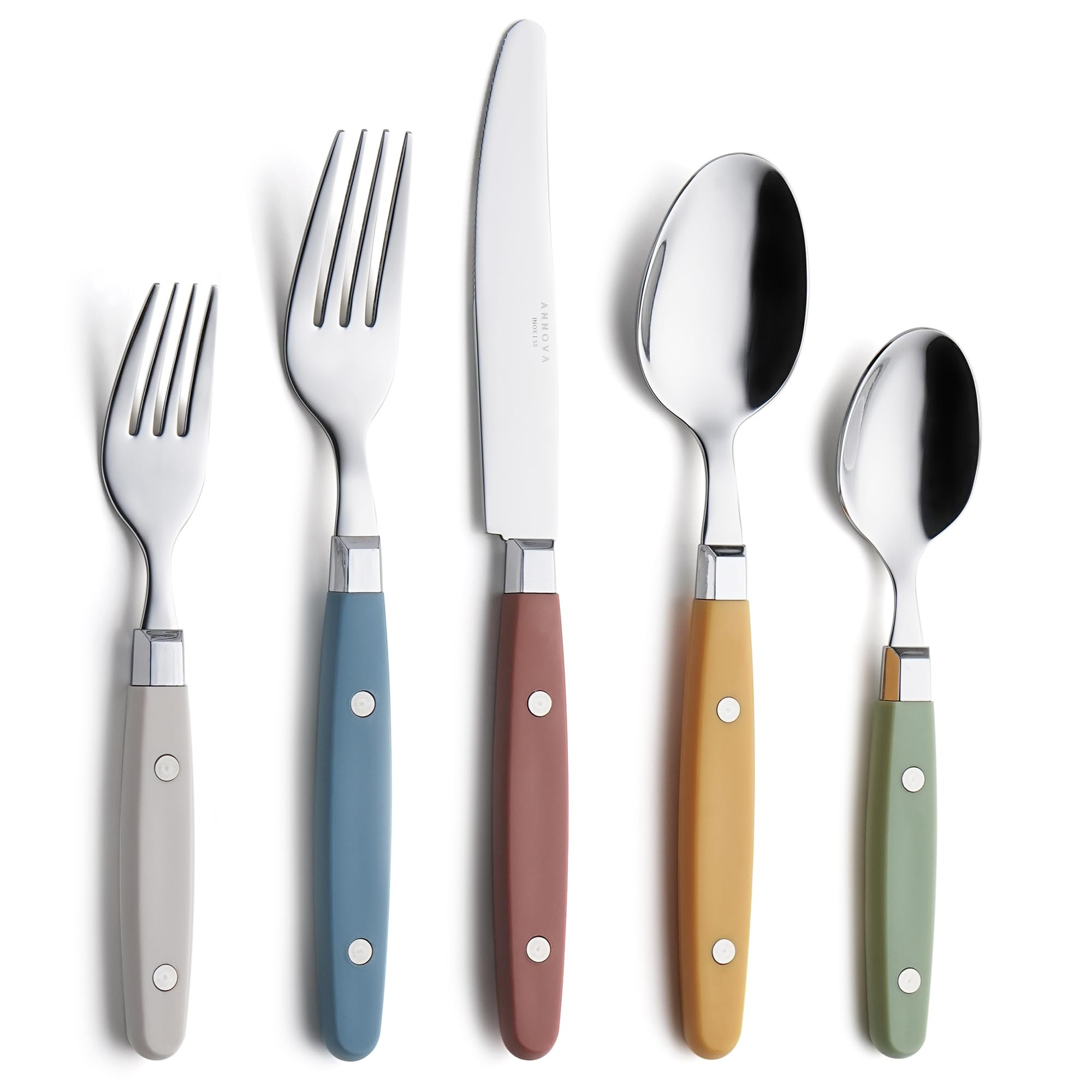 ANNOVA Silverware Set, Retro/Rivet Colorful Stainless Steel Tableware Kitchen Flatware Set Utensi... | Amazon (US)