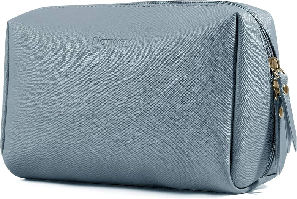 Large Vegan Leather Makeup Bag Zipper Pouch Travel Cosmetic Organizer for Women (Large, Greyish B... | Amazon (US)