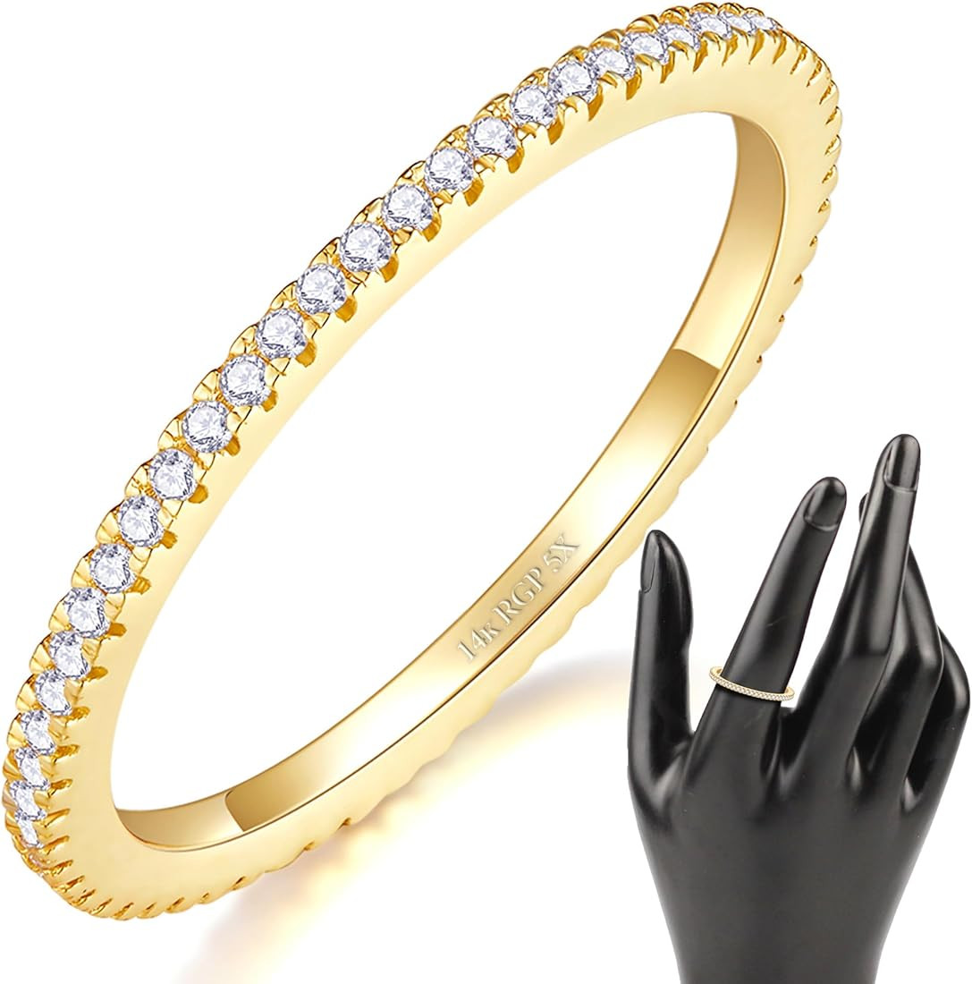 Elegant 14K Gold/White Gold Plated Cubic Zirconia Simulated Diamond Stackable Eternity Rings, Met... | Amazon (US)