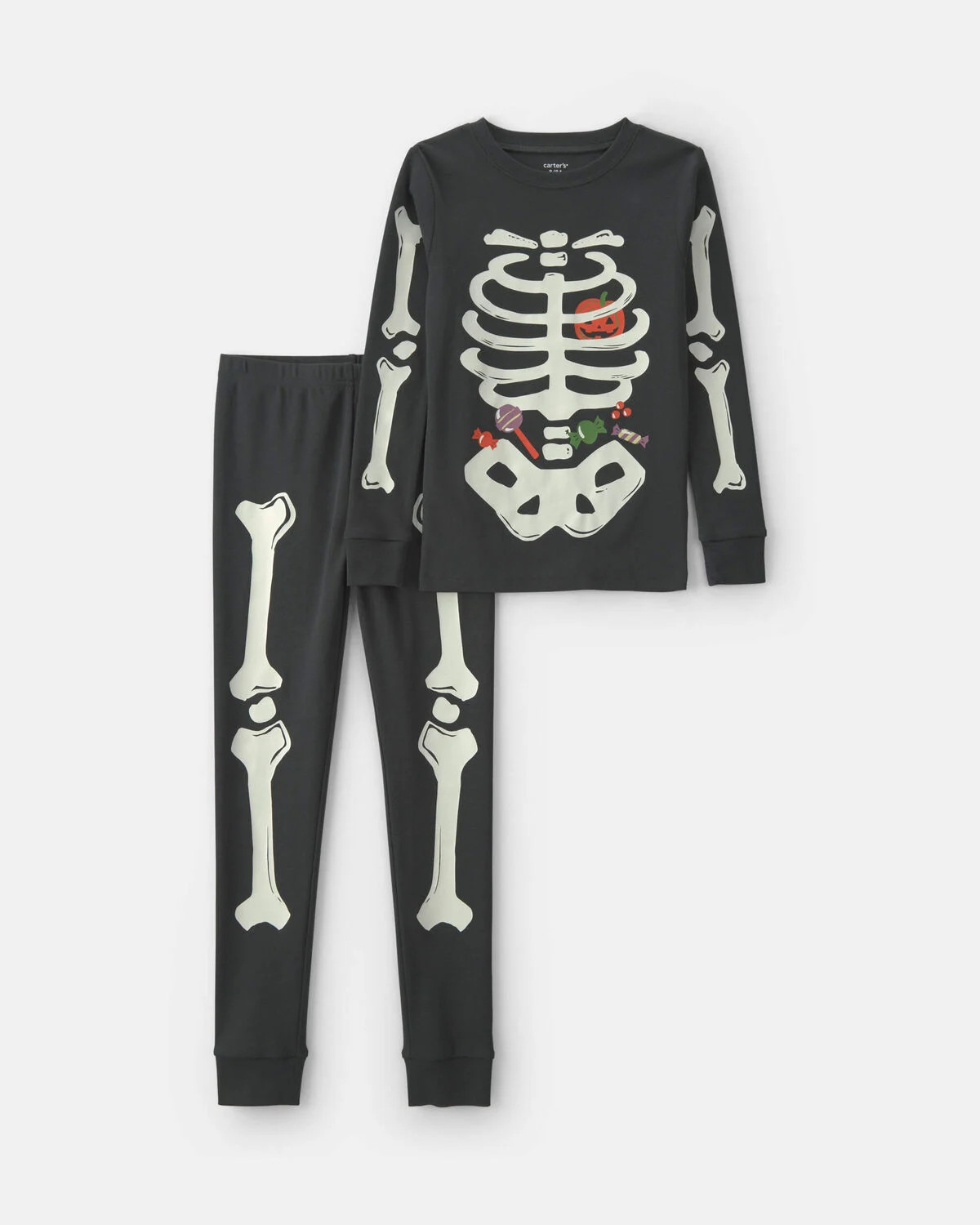 Kids 2-Piece Halloween Glow in the Dark Skeleton 100% Cotton Snug Fit Pajama Set - Charcoal | Carter's Inc