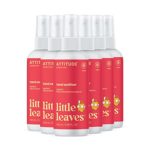 ATTITUDE Hand Sanitizer Spray for Kids & Adults, EWG Verified, Travel Size, Dermatologically Tested, Plant and Mineral Based, Vegan, Mango, 3.5 Fl Oz (Pack of 6) (Spray Bottle) | Amazon (US)