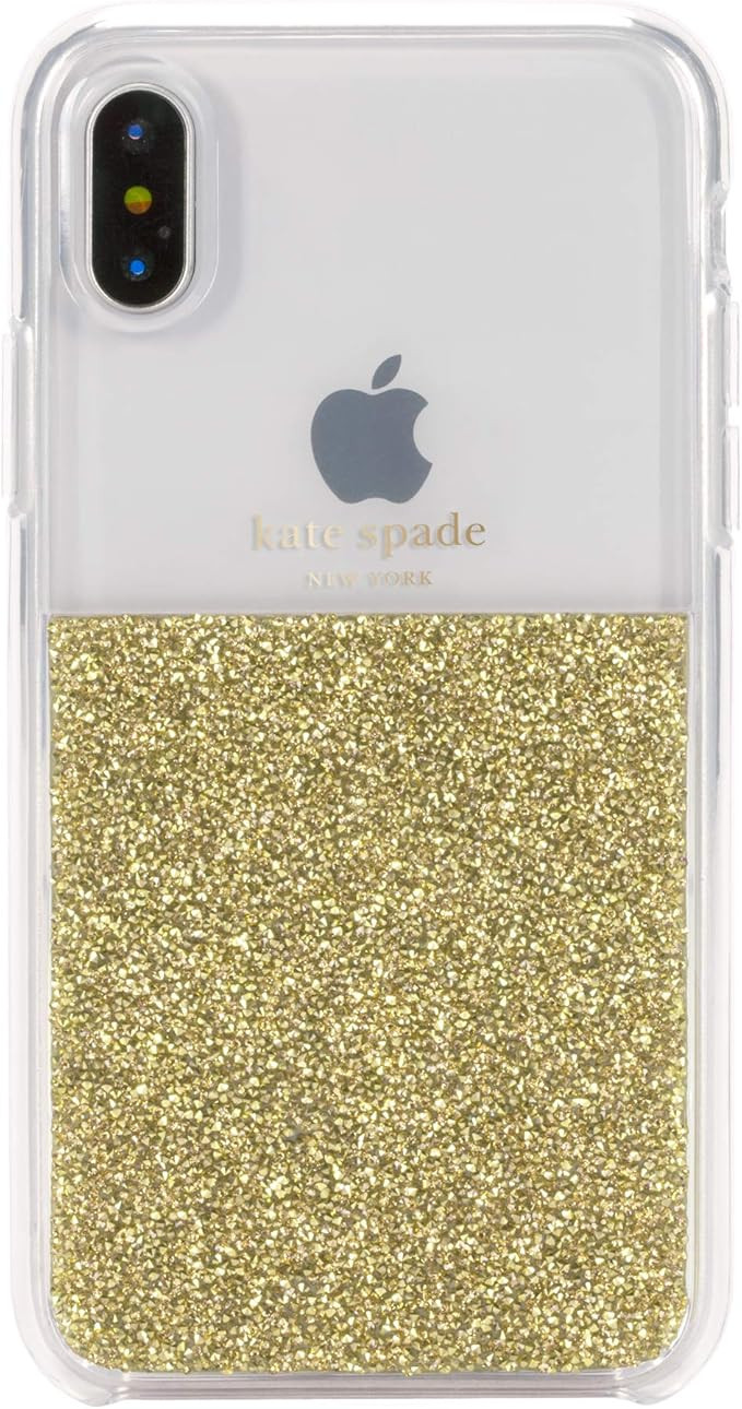 kate spade new york Gold Crystals Half Clear Case for iPhone X/XS - Protective Phone Case with Cr... | Amazon (US)