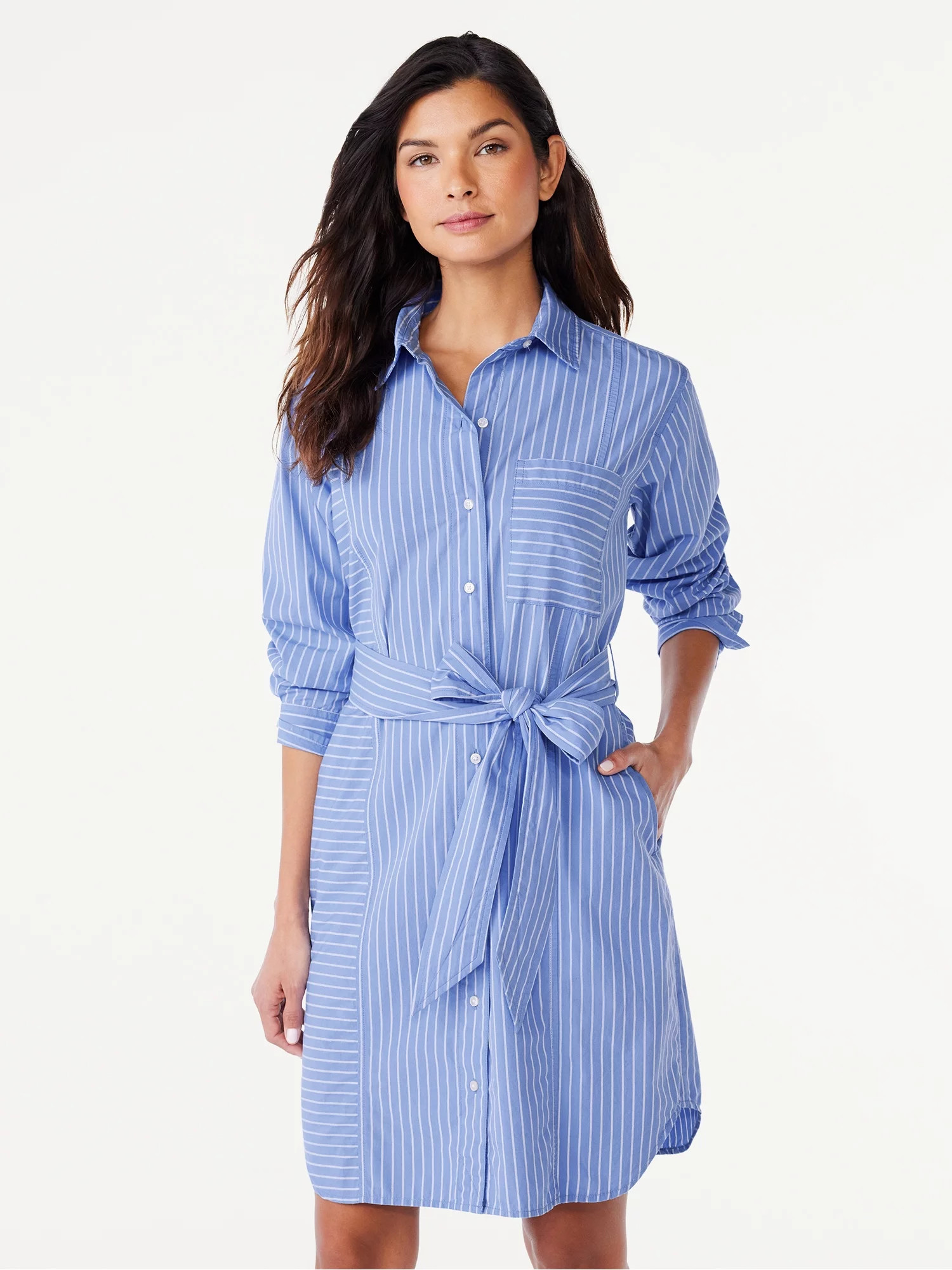 Free Assembly Women's Belted Mini Shirtdress with Long Sleeves, Sizes XS-XXL | Walmart (US)