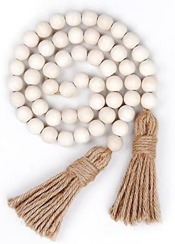 Wood Bead Garland Farmhouse Beads with Tassels,Farmhouse Tassel Garland Country Wall Hanging Deco... | Amazon (US)