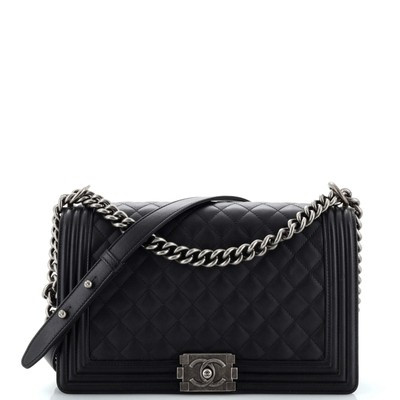 Chanel Boy Flap Bag Quilted Lambskin New Medium Black | eBay US