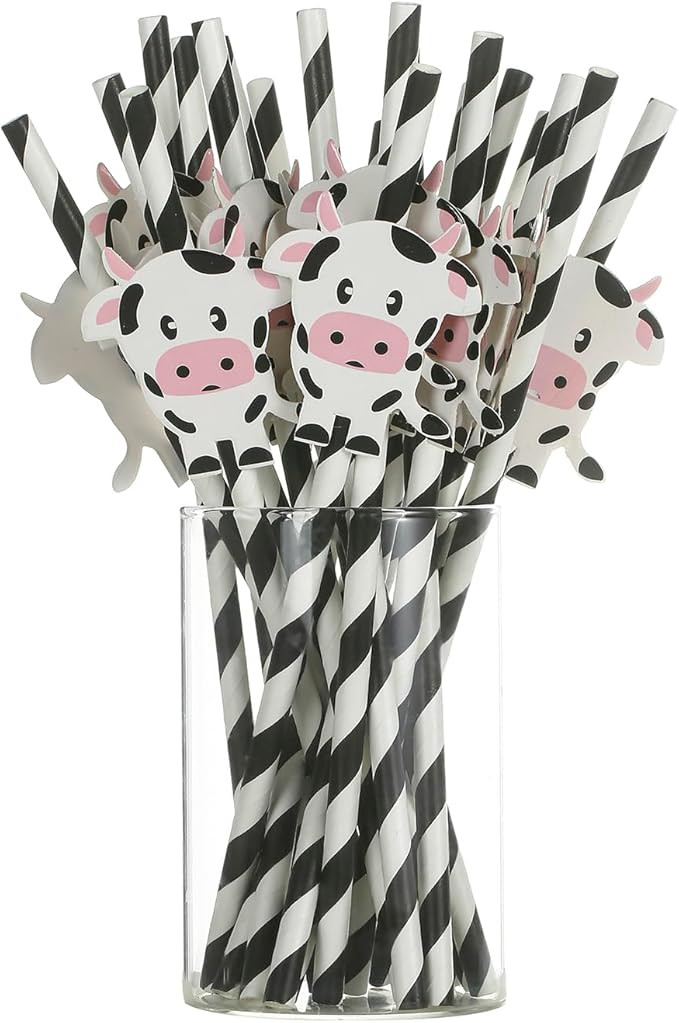 Set of 20, Cow Biodegradable Paper Straws,holy cow i'm one,Cow Birthday Party Striped Decorative ... | Amazon (US)