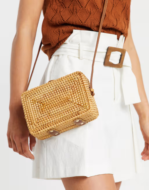 ASOS DESIGN rattan structured square cross body bag | ASOS (Global)