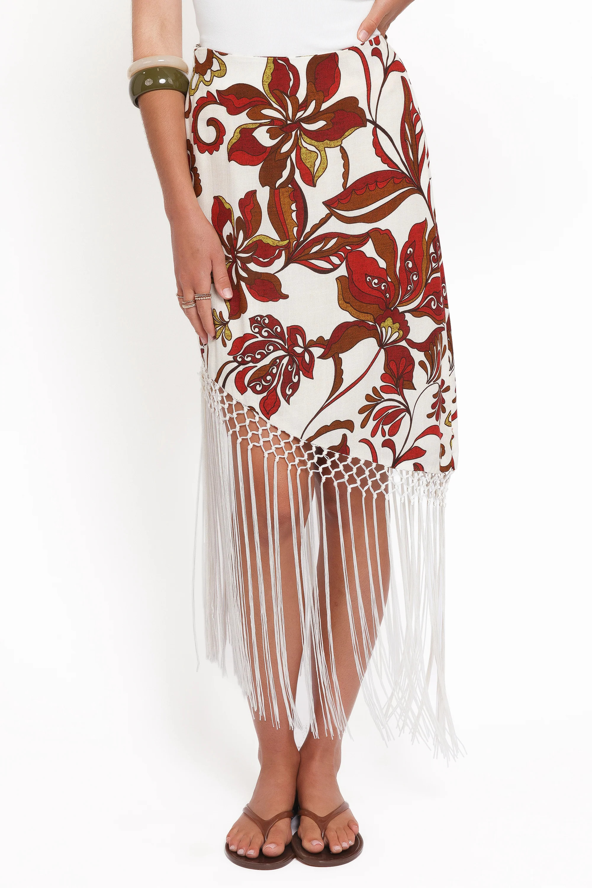 Shelby Midi Fringe Skirt - Brown Floral | Petal & Pup (US)