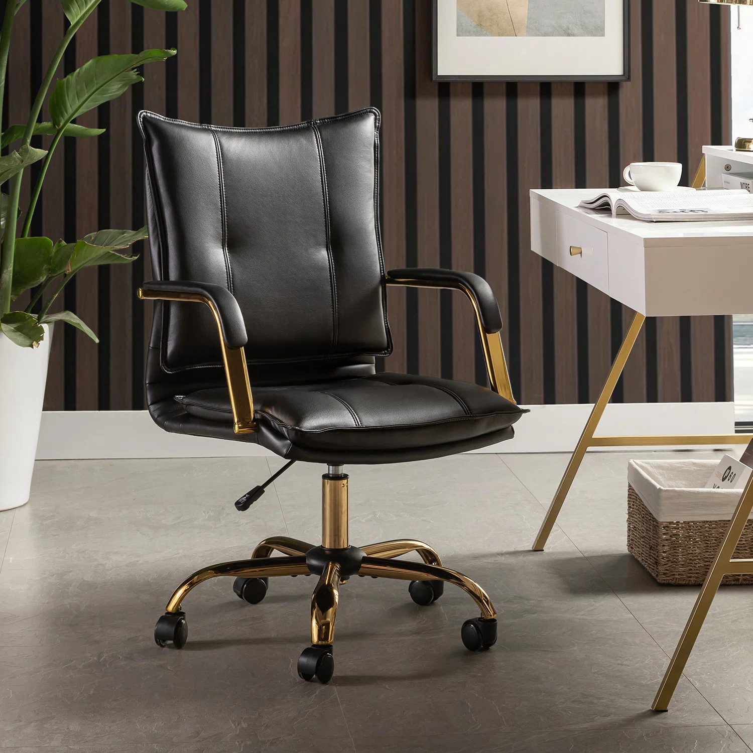 Lundgren Faux Leather Task Chair with Padded Arms | Wayfair North America